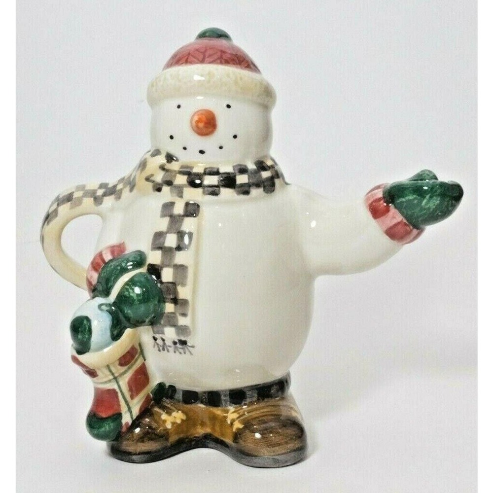 Sakura Snowman Creamer 5" Tall Christmas Holiday Decor Stocking Scarf Knit Hat